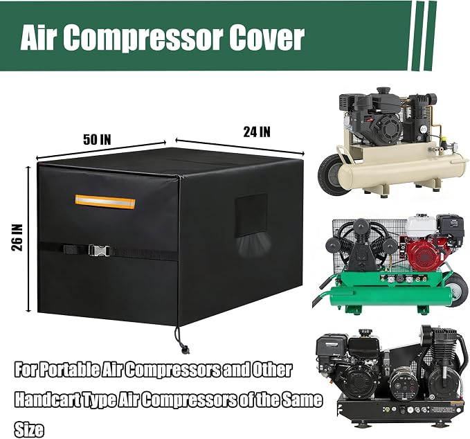 Air Compressor Cover – Waterproof Outdoor Cover for 50"x24"x26" Stationary Compressors, Heavy-Duty Thickened 600D Oxford Fabric Covers for Wheelbarrow-Style & Portable Models (50"x24"x26")