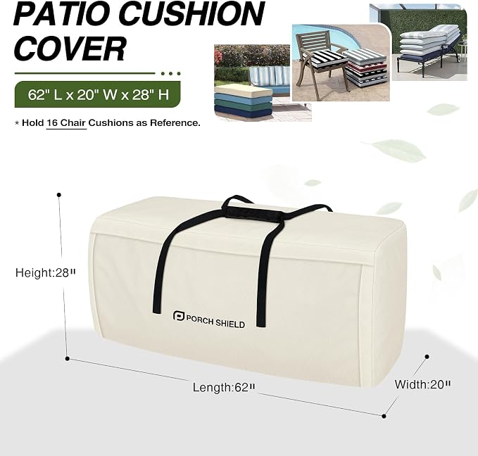 Porch Shield Outdoor Cushion Storage Bag 62 inch Waterproof Outside Storage Bags for Patio Furniture with Zippers and Handles