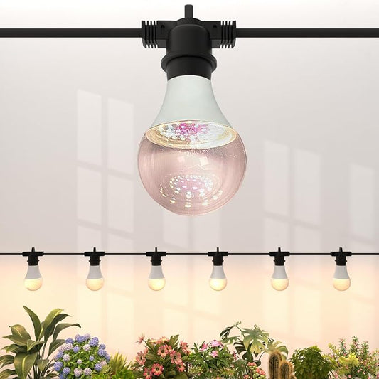LED Grow Light Bulbs on a 22 ft Rainproof String, 90W Waterproof Full Spectrum Hanging Plant Growing Lamps, E26 Base for Backyard, Garden, Farm (6 Lights)