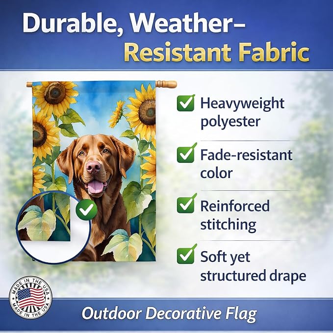 Caroline's Treasures DAC6050CHF Chesapeake Bay Retriever in Sunflowers House Flag Large Porch Sleeve Pole Decorative Outside Yard Banner Artwork Wall Hanging, Polyester, House Size, Multicolor