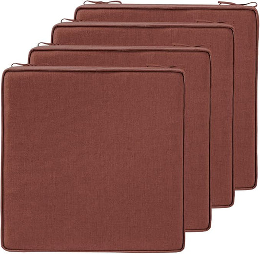 18.5 x 16 Inch Sunbrella Outdoor Chair Cushions with Tie Straps, Set of 4 Thick Water Repellent Rectangle Patio Chair Pads for Garden Lawn Patio Furniture, Canvas Henna