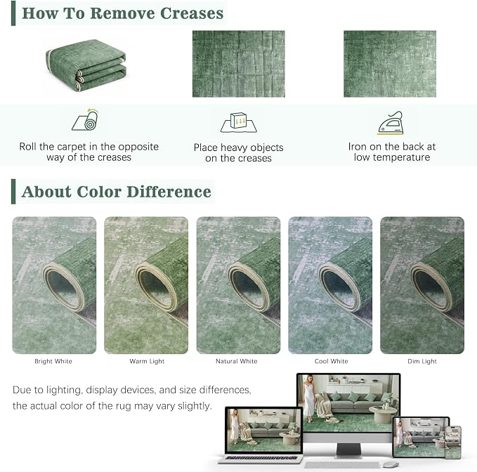 DCX Washable Abstract Area Rug 9x12, Non Slip Low Pile Rug, Green | Easy to clean, non-shedding, soft, kid & pet friendly, with a non-slip rubber backing for living rooms, bedrooms, and offices