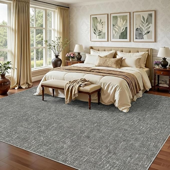 Garvee Washable Rugs 10x13 Modern Area Rugs for Living Room Non Slip Non Shedding Solid Color Textured Rug, Stain Resistant Low Pile Minimalist Carpet for Dining Room Nursery, Grey | Modern Non Slip Non Shedding Neutral Textured Stain Resistant Low Pil...