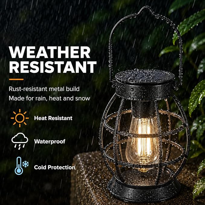 LeiDrail Solar Lanterns Outdoor 2 Pack, Hanging Waterproof Metal Lantern Dual LED Warm White, Auto On/Off Garden Patio Yard Porch Pathway Table Decor, Solar Powered Gift for Women