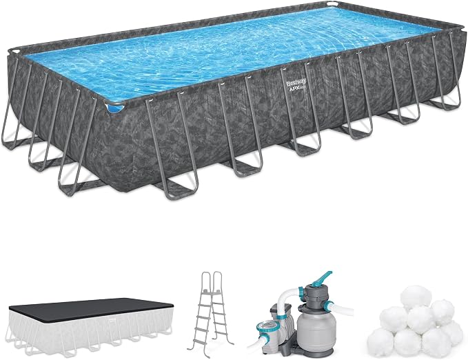 Bestway APX 365 24' x 12' x 52" Above Ground Pool Set with Sand Filter Pump | Long-Lasting All-Season Swimming Pool with Galvanized Steel Frame - Ladder, Cover, and Polysphere Filtration Balls Included