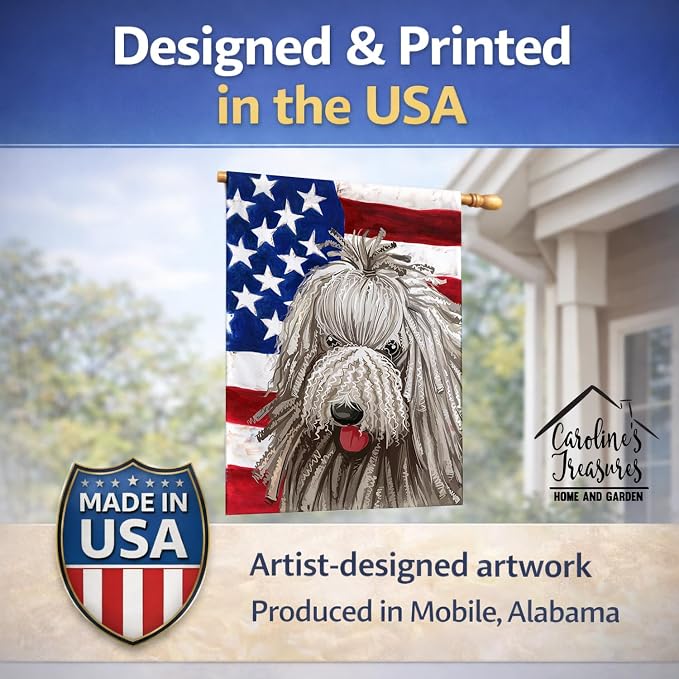 Caroline's Treasures CK6594CHF Komondor American Flag House Flag Large Porch Sleeve Pole Decorative Outside Yard Banner Artwork Wall Hanging, Polyester, House Size, Multicolor