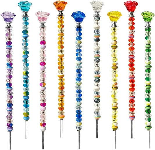 255Pcs Fairy Garden Accessories Outdoor Kit for Different Holidays, 12IN Fairy Wand Garden Stake Beads Kits with 225 Large Hole Beads, Beaded Garden Stake Kit (Crystal Flower)