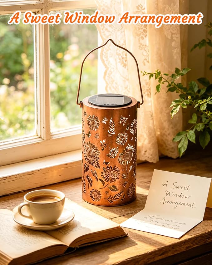 ANYTALK Birthday Gifts for Women Mom Grandma, Sunflower Solar Lanterns Outdoor Waterproof, Hanging Solar Lights for Yard, Patio, Porch, Garden Decor