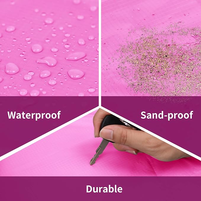 Frelaxy Pocket Picnic Blanket, Waterproof Sandproof Beach Mat, Compact Camping Tarp for Festivals, Hiking, Travel, Outdoor Recreation (Pink & Black, 57'' x 60'')