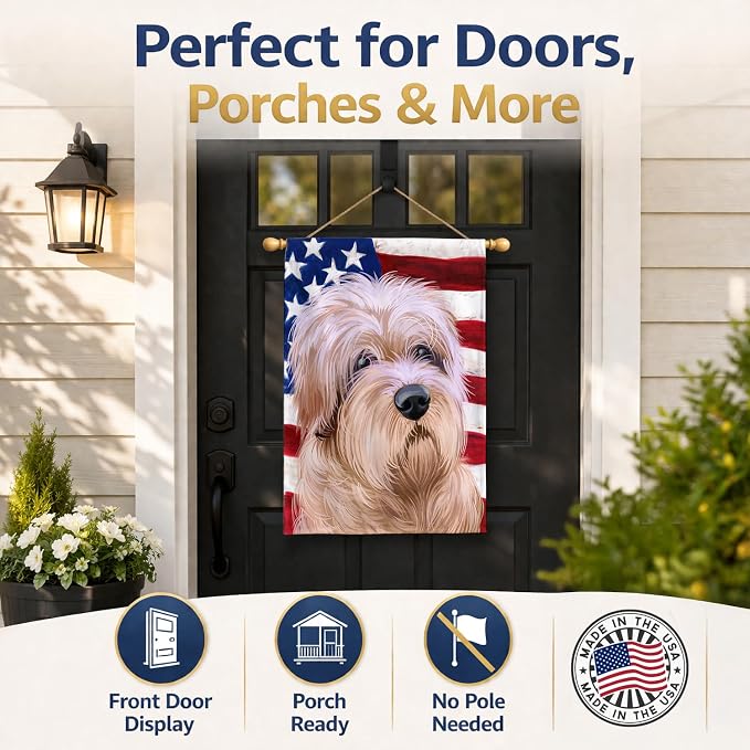 Caroline's Treasures CK6508CHF Dutch Smoushond Dog American Flag House Flag Large Porch Sleeve Pole Decorative Outside Yard Banner Artwork Wall Hanging, Polyester, House Size, Multicolor