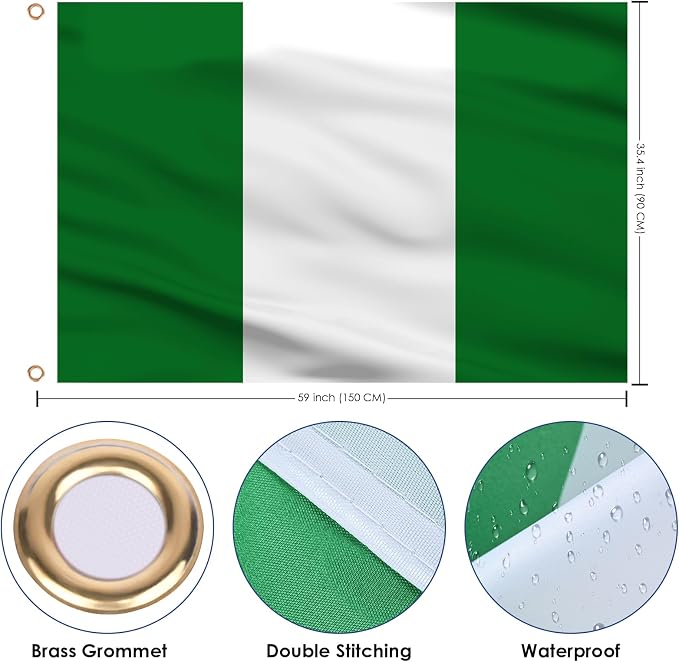 AhfuLife Nigeria Flag 3x5 Ft, Large Nigeria National Flags for Outside - Double Side with Brass Eyelets for World Cup Party Decorations, Bar Garden Street Decoration Indoor Outdoor