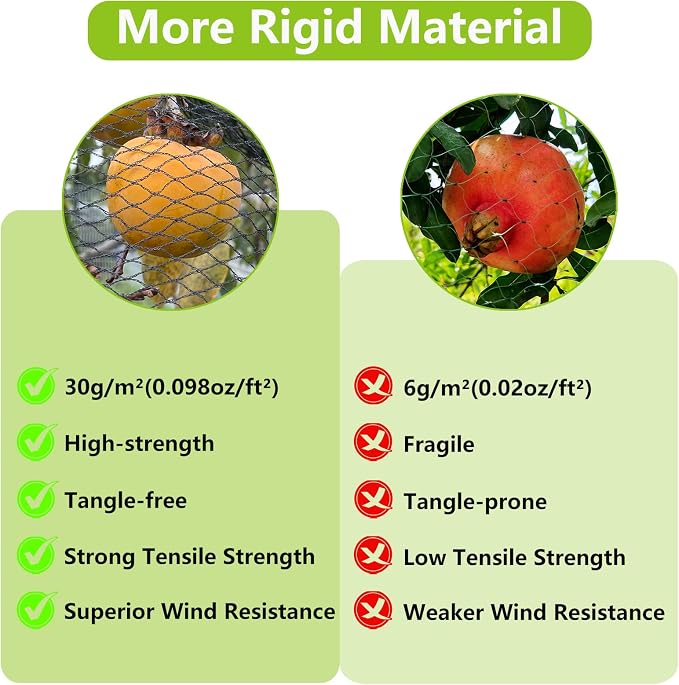 POYEE 50x50ft Bird Netting for Chicken Coop, 1 inch Mesh, Heavy Duty, Hawk Proof, Garden Protection, Fruit Tree Netting Against Squirrels Deer