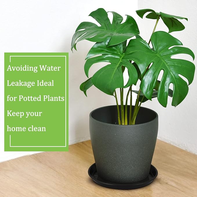 Eccliy 12 Pcs Plastic Plant Saucers Round Plant Tray Large Flower Pot Heavy Duty Planter Water Trays Thick Planter Drip Saucers for Indoors and Outdoors(16 Inch,Black)