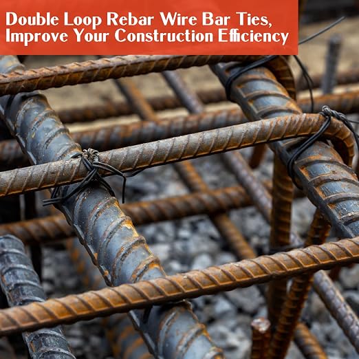 1000 Pcs 16 Gauge Rebar Tie Wire 6 Inch Black Double Loop Annealed Steel Wire Ties for Concrete Construction Masonry DIY Projects