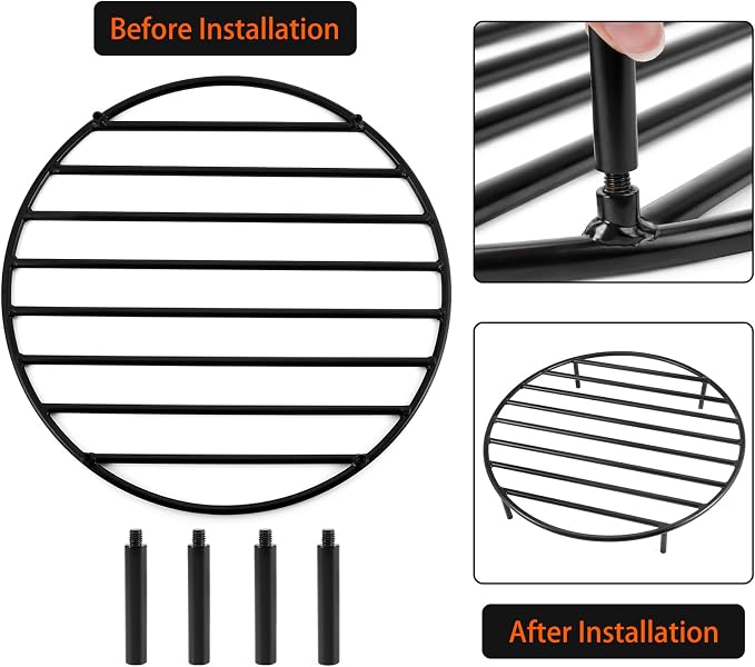 onlyfire Round Fire Pit Grate with 4 Legs for Outdoor Campfire Grill Cooking, 24 Inch