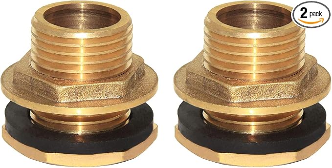 Joywayus 2PCS 1/2" Male Thread Soild Brass Water Tank Connector Bulkhead Tank Fitting With Rubber Ring Stablizing