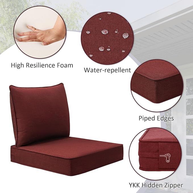 Unimatta Sunbrella Outdoor Patio Chair Cushions Set, 24" x 24"(24x24 Back), Set of 2, Water-Repellent, Fade Resistant, Deep Seat Bottom and Back Cushion for Backyard, Couch, Sofa, Spectrum Brick