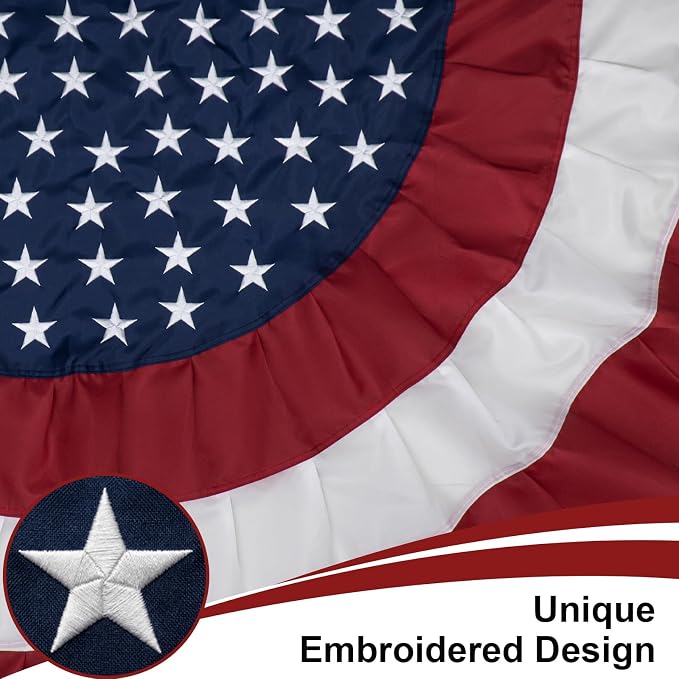 American Bunting Flags Outdoor 3x6 ft, Heavy Duty Embroidered Flag Buntings for Outside Use, Patriotic Bunting Banner US Pleated for 4th of July 250th Anniversary