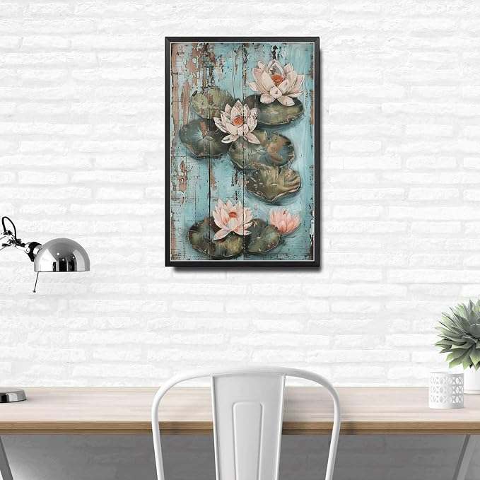 Metal Sign Tin Sign Vintage Wall Art Rustic Serenity Water Lilies Tin Sign for Easy Installation Weather Resistant Design and Vintage Metal Sign for Bar 12×16 Inches with Metal Frame