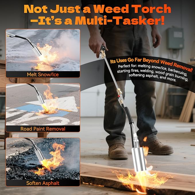 Propane Torch Weed Burner, Weed Torch with with 11.5FT Hose, Self Igniter Turbo Trigger, Heavy Duty Flame Weeder for Weeding (Dark Grey)
