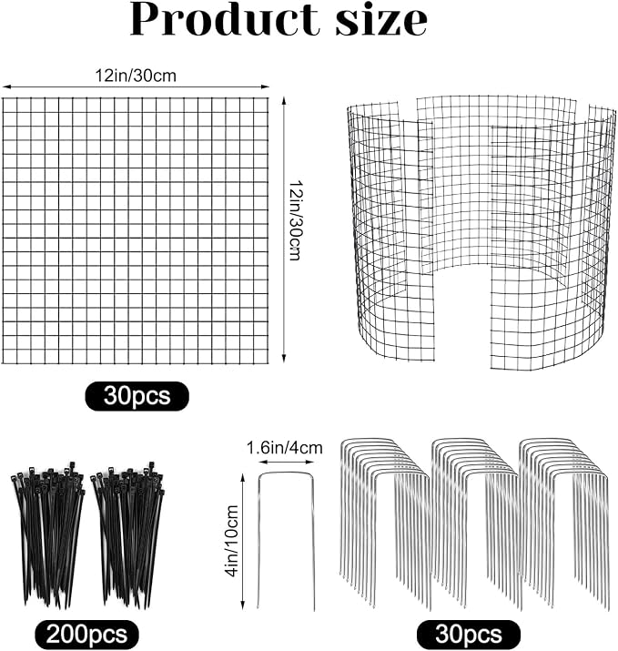 10 Pack Round Plant Protector from Animals, 12'' x 12'' Metal Plant Cages，30Pcs Metal Mesh to Keep Animals Out, Garden Protection Bunny Barricades, Wire Plant Protectors for Rabbits Chicken Duck