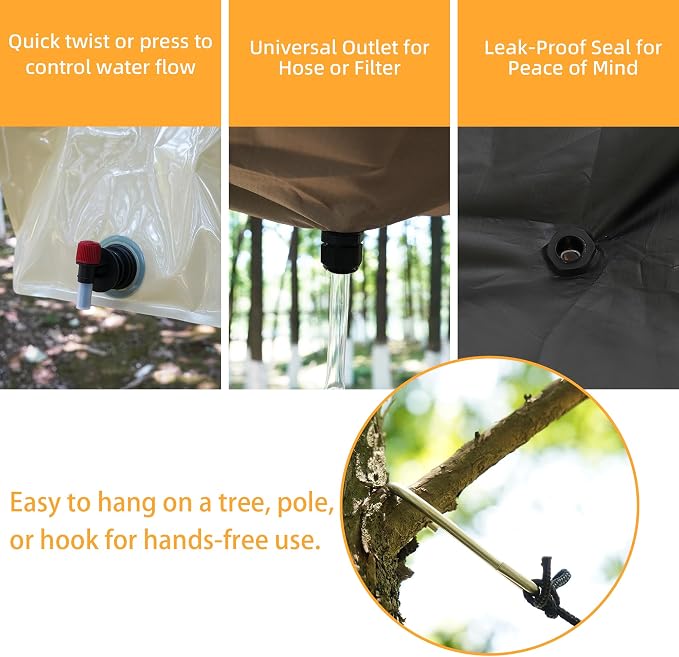 Tredre Hanging Rainwater Collection Kit: 5x5FT Waterproof Tarp & 2.2 Gal Foldable Water Tank | Portable Water Storage for Camping, Hiking, Emergency Survival | Garden, Off-Grid Use