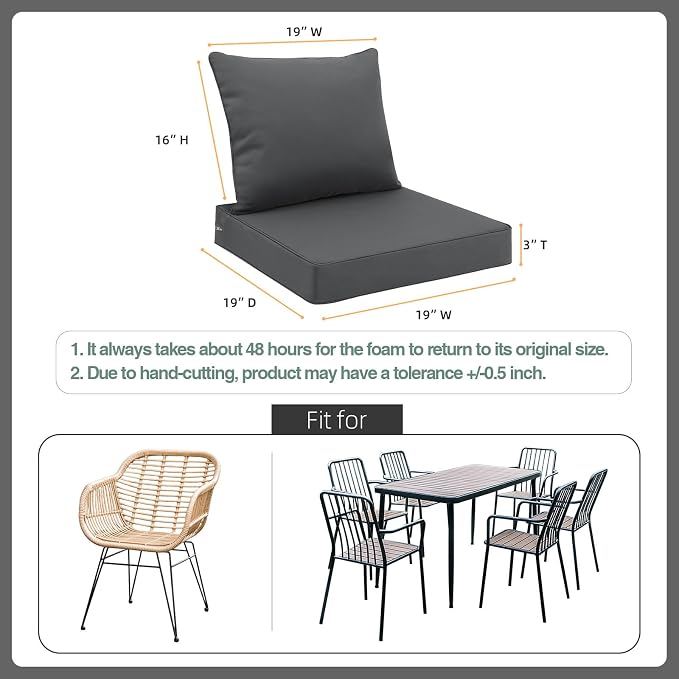 Favoyard Outdoor Seat Cushion Set 19 x 19 Inch Waterproof & Fade Resistant Patio Furniture Cushions with Removable Cover Deep Seat & Back Cushion with Tie Straps for Chair Sofa Couch