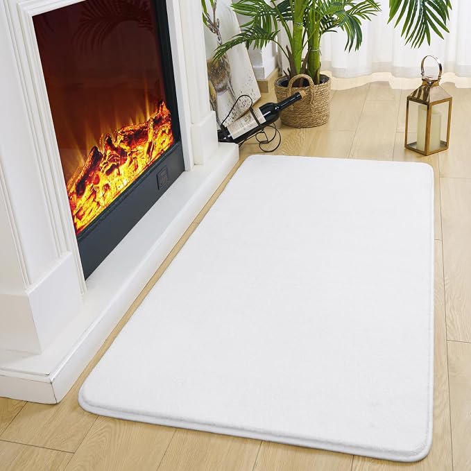 Amearea Modern Washable Runner Rugs, 2x4 Feet White Bedroom Runner Rug | Small Area Rugs for Bedroom Living Room, Non Slip Memory Foam Rug for Hallway Entryway Kids Boys Girls Room Laundry Room