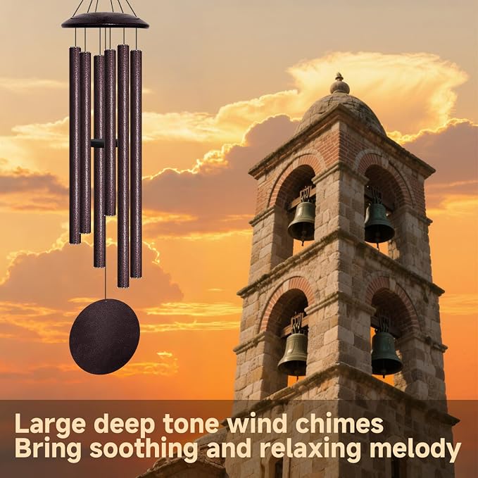 45" Large Wind Chimes for Outside, 6 Thick and Bold Aluminum Tubes Tuned Relaxing Melody Wind Chime Deep Tone, Big Wind Chimes for Garden Patio Decor, Great Gift Idea for Mother's Day (Bronze)