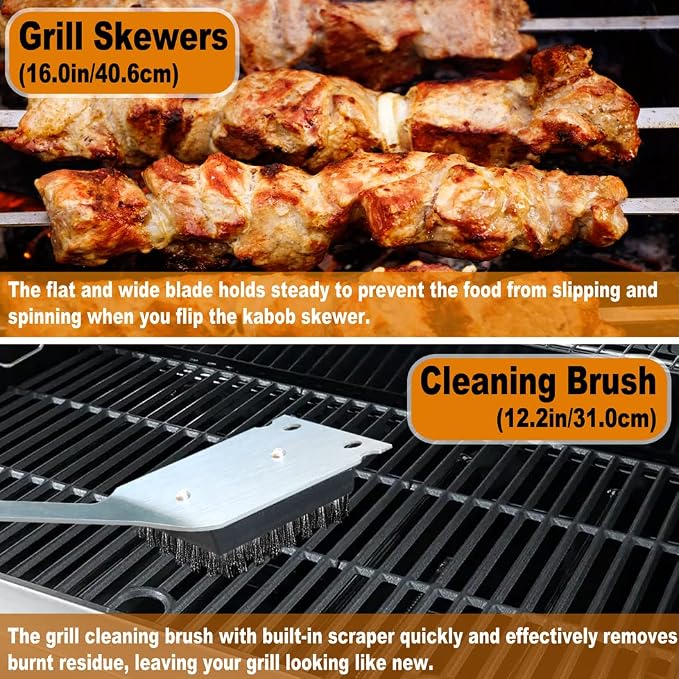 POLIGO 28Pcs Grilling Accessories in Bag with Meat Injector, Barbecue Claws, Mats, Thermometer for Smoker, Camping BBQ Grill Utensil Set Dad Gift for Fathers Day Birthday Grilling Gifts for Men Silver