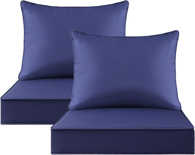 Unimatta Outdoor Patio Chair Cushions Set, 24" x 24", Set of 2, Water-Repellent, Fade Resistant, Deep Seat Bottom and Back Cushion for Backyard, Couch, Sofa and Patio Furniture, Navy