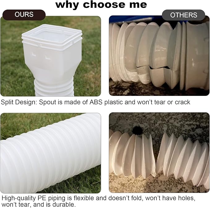 plusgutter White-2pack Rain Gutter Downspout Extensions Flexible, Drain Downspout Extender,Down Spout Drain Extender, Gutter Connector Rainwater Drainage,Extendable from 21 to 68 Inches