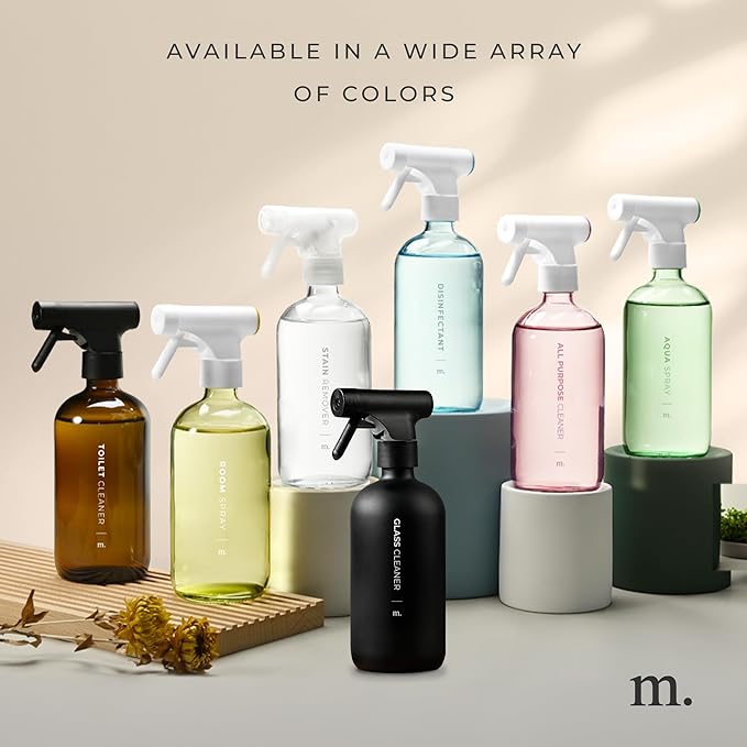 MaisoNovo Glass Spray Bottles 16 Oz Pack of 2 - Clear Spray Bottles for Cleaning Solutions with Fortified Glass & Fine Mist - Ideal for Cleaning, Disinfecting, Home, Office & Commercial Use - 16 Label