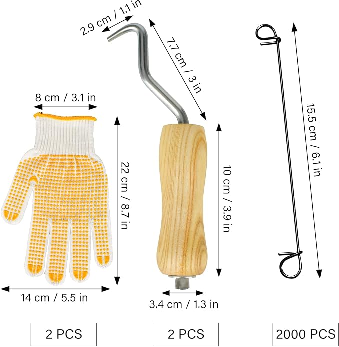 2000pcs Rebar Wire Bar Ties, 6" Double Loop, 16 Gauge - Reinforcing Steel Bar Ties with Wooden Grip Handle for Concrete Construction