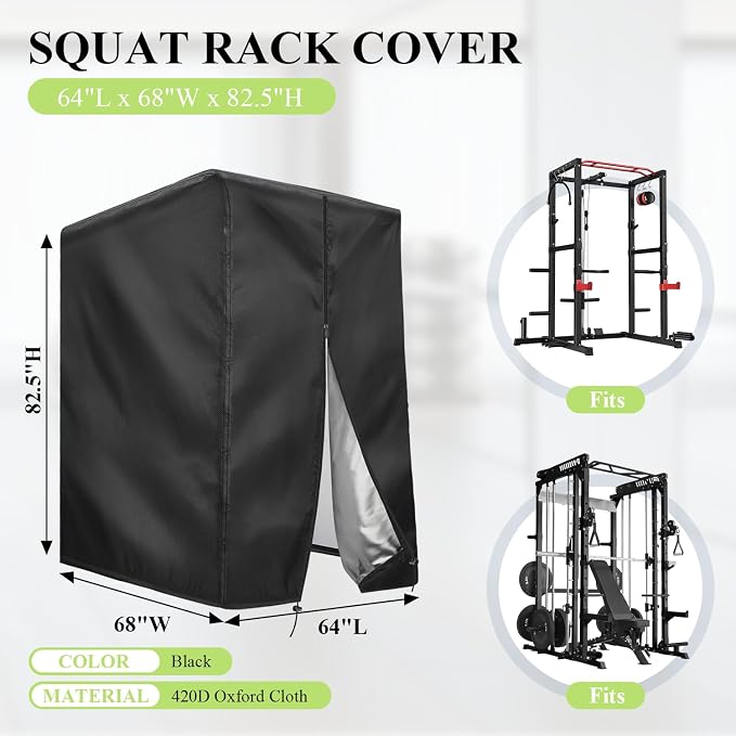 Squat Rack Cover with Waterproof Zipper, Protective Cover for Power Cage/Weight Lifting Rack/Weight Cage/Power Racks for Home Gym Equipment Storage-Indoor & Outdoor Use
