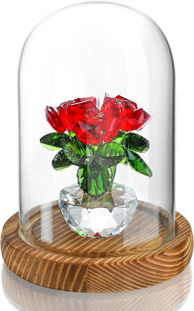 ZEERSHEE Small Cloche Glass Dome with Wooden Base, Glass Display Dome Bell Jar for Plants, Keepsakes, Collectibles and Home Decor, Mini Cloche for Fairy Lights & Preserved Flowers, 5.1" H x 3.9" W
