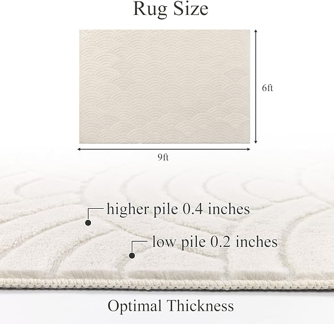 SHACOS Soft Cozy Fluffy Arch Waves Pattern High-Low Textured Area Rug 6'x9' | Non Slip Washable Minimalist Modern Graphic Rainbow Carpet for Living Room Bedroom Dining Room, Cream