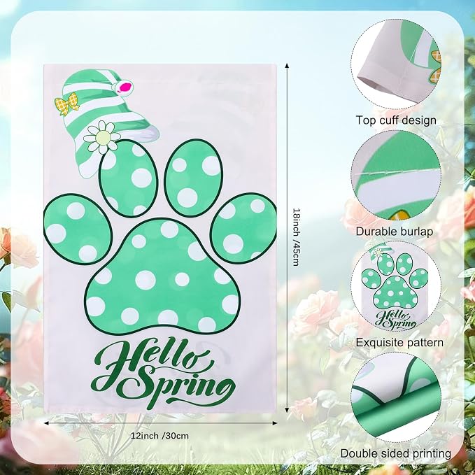 12 Pcs Seasonal Garden Flag Set 12 x 18 Inch Dog Paw Holiday Summer for Outside Decor Small Yard Flags for the Entire Year Double Sided Yard Flag for Halloween Christmas Thanksgiving St Patricks Day