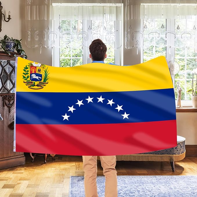 AhfuLife Venezuela Flag 3x5 Ft, 2 Pcs 8 Star Large Venezuelan Flags for Outside - Double Side with Brass Eyelets for Olympic Party Decorations Bar Garden Street Decoration Indoor Outdoor