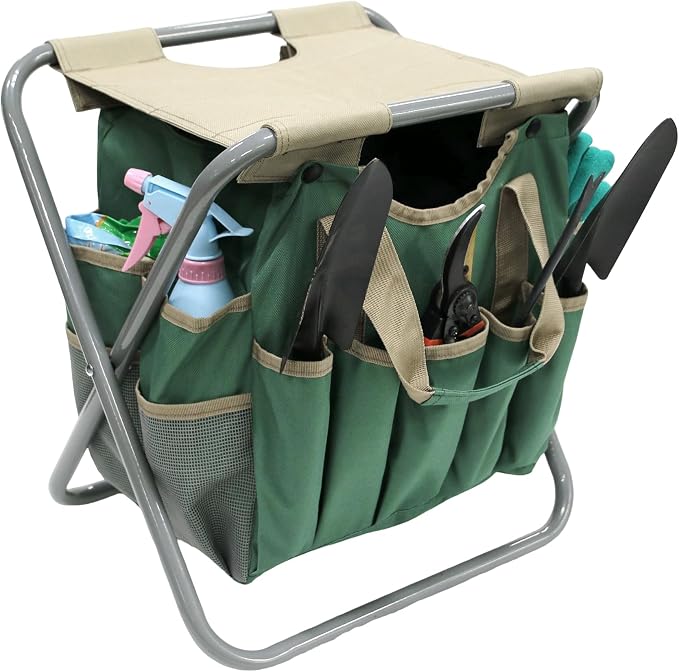 MDSTOP Folding Gardening Stool with Detachable Storage Tote Bag, Gardening Tools Set Organizer for Fishing Outdoor Sports Hiking Camping Garden, Gardening Gifts for Mom/Dad and Gardeners