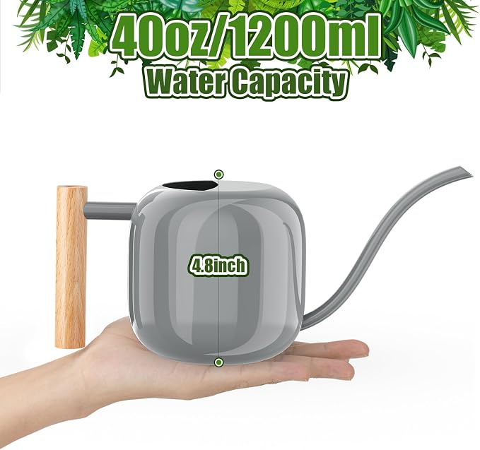 Green Moon 1.2L/41oz Metal Metal Watering Can with Long Spout, Gray | Metal Stainless Steel Watering Can for Indoor Plants, House Bonsai, Succulents, and Garden Flowers, Decorative Watering Cans