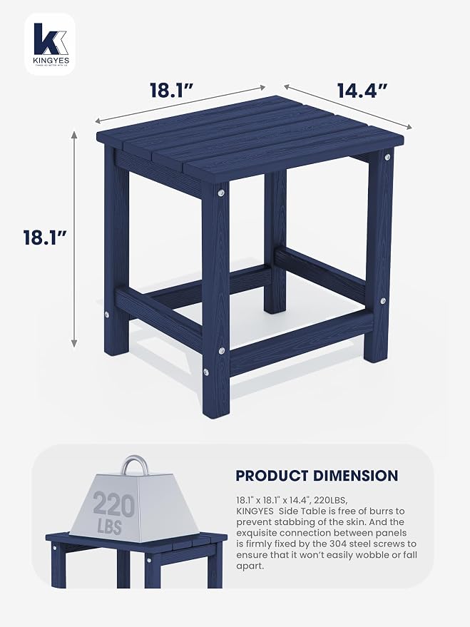 KINGYES Adirondack Outdoor Side Tables Set of 2, Navy