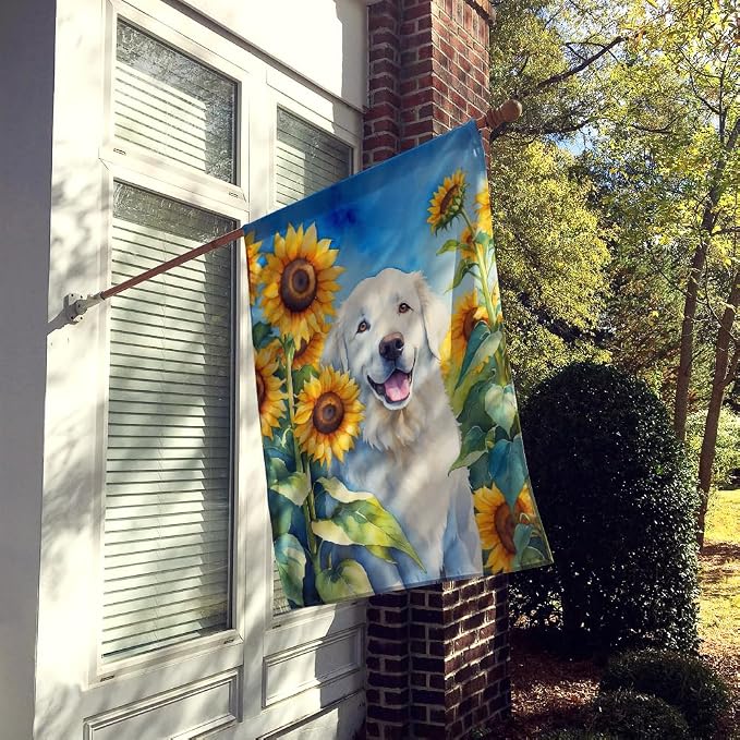 Caroline's Treasures DAC6108CHF Kuvasz in Sunflowers House Flag Large Porch Sleeve Pole Decorative Outside Yard Banner Artwork Wall Hanging, Polyester, House Size, Multicolor