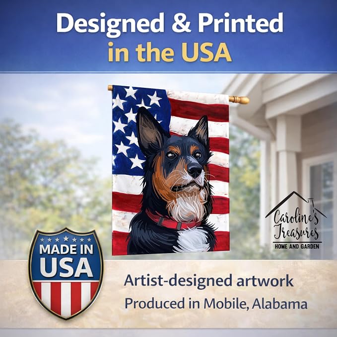 Caroline's Treasures CK6752CHF Welsh Sheepdog American Flag House Flag Large Porch Sleeve Pole Decorative Outside Yard Banner Artwork Wall Hanging, Polyester, House Size, Multicolor