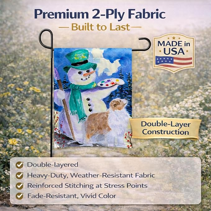 Caroline's Treasures SS8996GF Snowman with Australian Shepherd Garden Flag Mailbox Flag Decorative Yard Flag Banner Outside Patio Artwork Yard Flower Beds, Garden Size, Multicolor