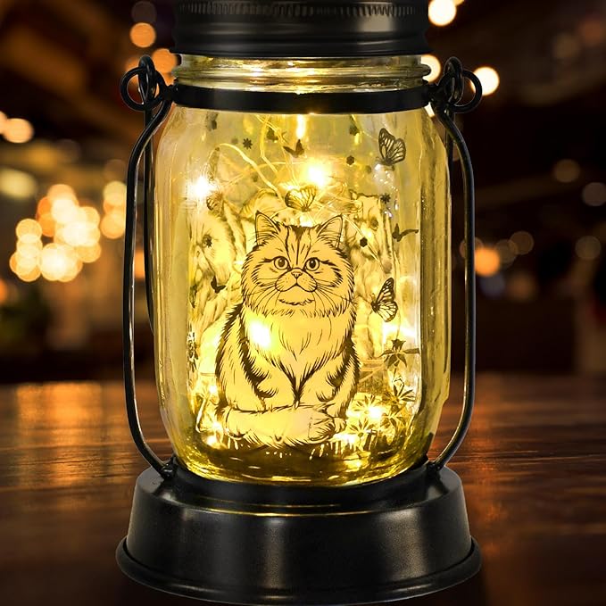 Persian Cat Gifts for Women/Men Persian Cat Solar Lanterns Gifts for Grandma Women Mom Sister, Pet Lovers Lantern Pet loss Memorial Light Solar Garden Decoration Outside for Yard, Patio,Backyard,Porch