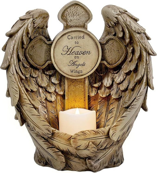 Solar Angel Wings Memorial Statue with LED Candle & Cross, Weather-Resistant Resin Grave Decorations for Cemetery, Sympathy Bereavement Gifts for Loss of Loved One