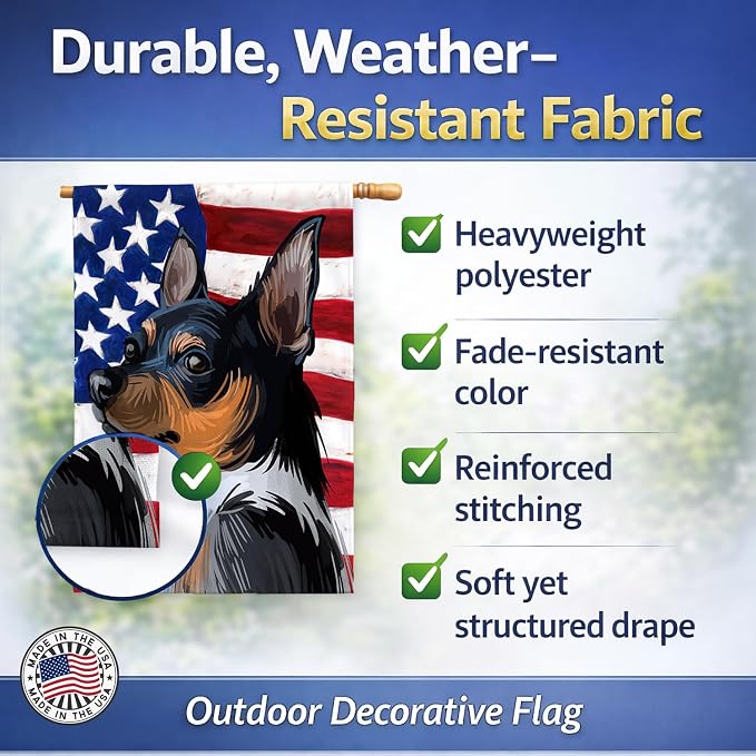 Caroline's Treasures CK6735CHF Teddy Roosevelt Terrier American Flag House Flag Large Porch Sleeve Pole Decorative Outside Yard Banner Artwork Wall Hanging, Polyester, House Size, Multicolor