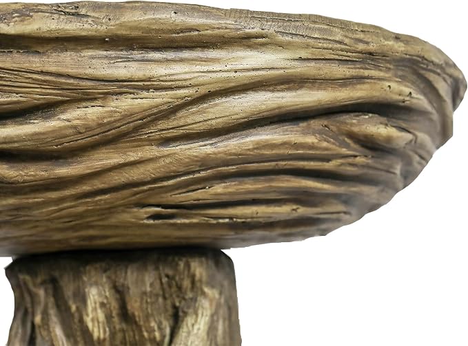 SunJet 24” High x 19” Diameter Outdoor Bird Bath with Tree Face Pedestal - Fibre Reinforced Concrete Birdbaths with Decorative Birds for Garden, Patio, Yard, Lawn Décor