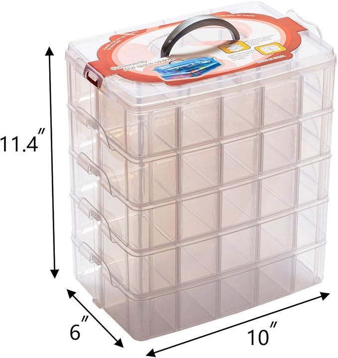 Sooyee 5 Layers Stackable Storage Container Clear 50 Adjustable Compartments, Compatible with Small Toys Arts and Crafts Piping Tips Hardware Storage Organizer